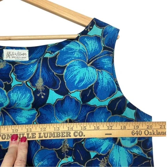 Vintage Hawaiian Floral Blue Sleeveless maxi Dress - Picture 4 of 5